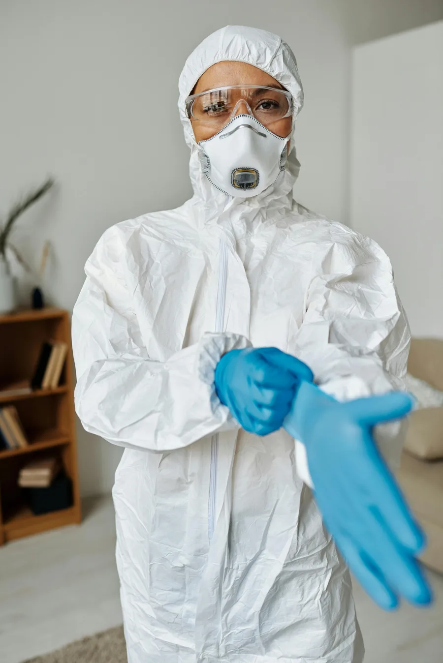 sewage cleanup Charlotte North Carolina — licensed technician in protective gear